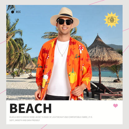 OLAOLA Men Turkey Kimono Robe Bathrobe Summer Printed Beach Smock Lightweight Outwear Open Front Long Cardigan Cloak