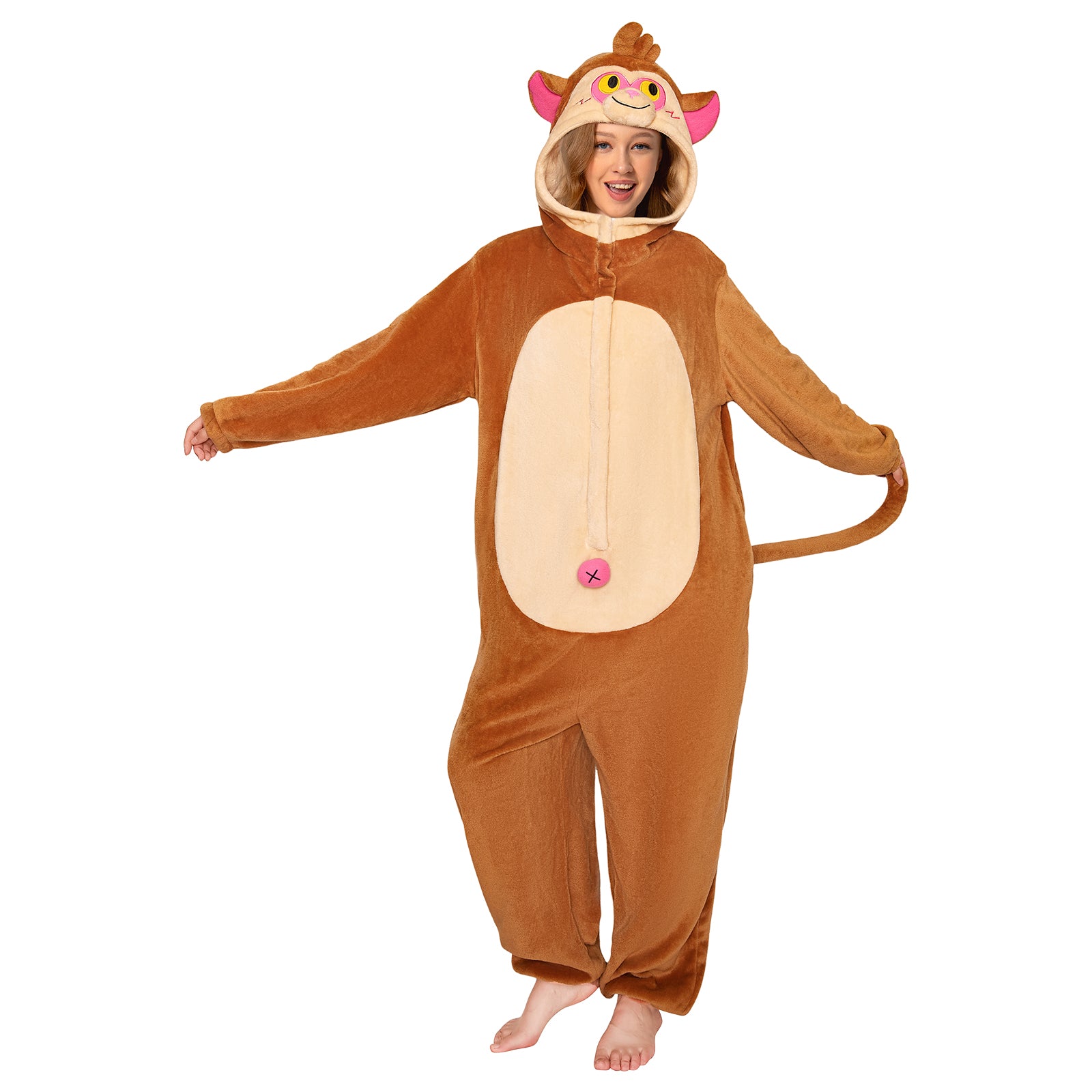 OLAOLA Monkey Pyjamas Unisex Adult Plush Animals Onesie Halloween Pajamas Warm Home One-Piece Sleepwear