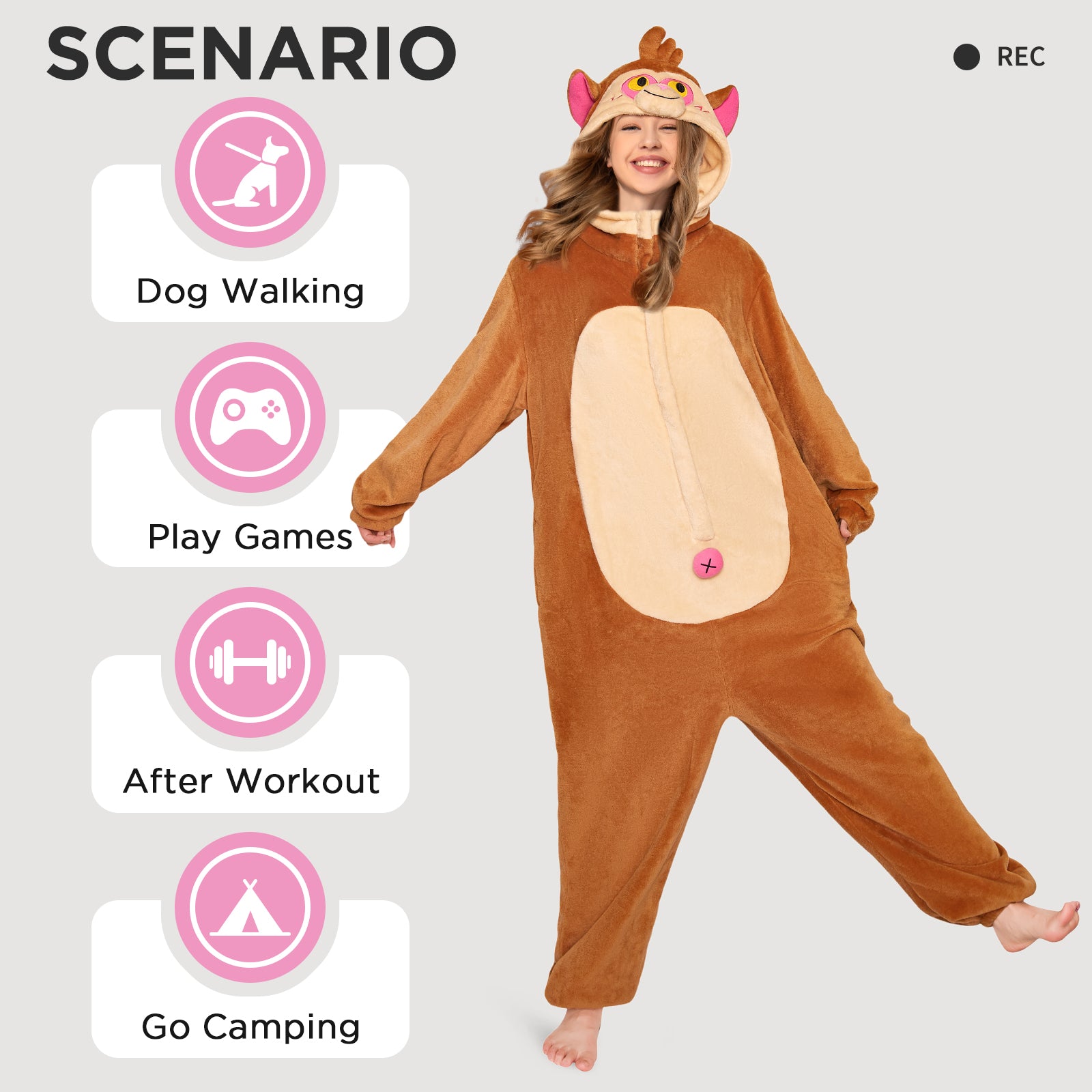 OLAOLA Monkey Pyjamas Unisex Adult Plush Animals Onesie Halloween Pajamas Warm Home One-Piece Sleepwear