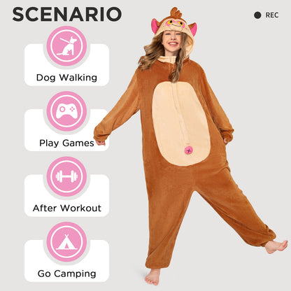 OLAOLA Monkey Pyjamas Unisex Adult Plush Animals Onesie Halloween Pajamas Warm Home One-Piece Sleepwear