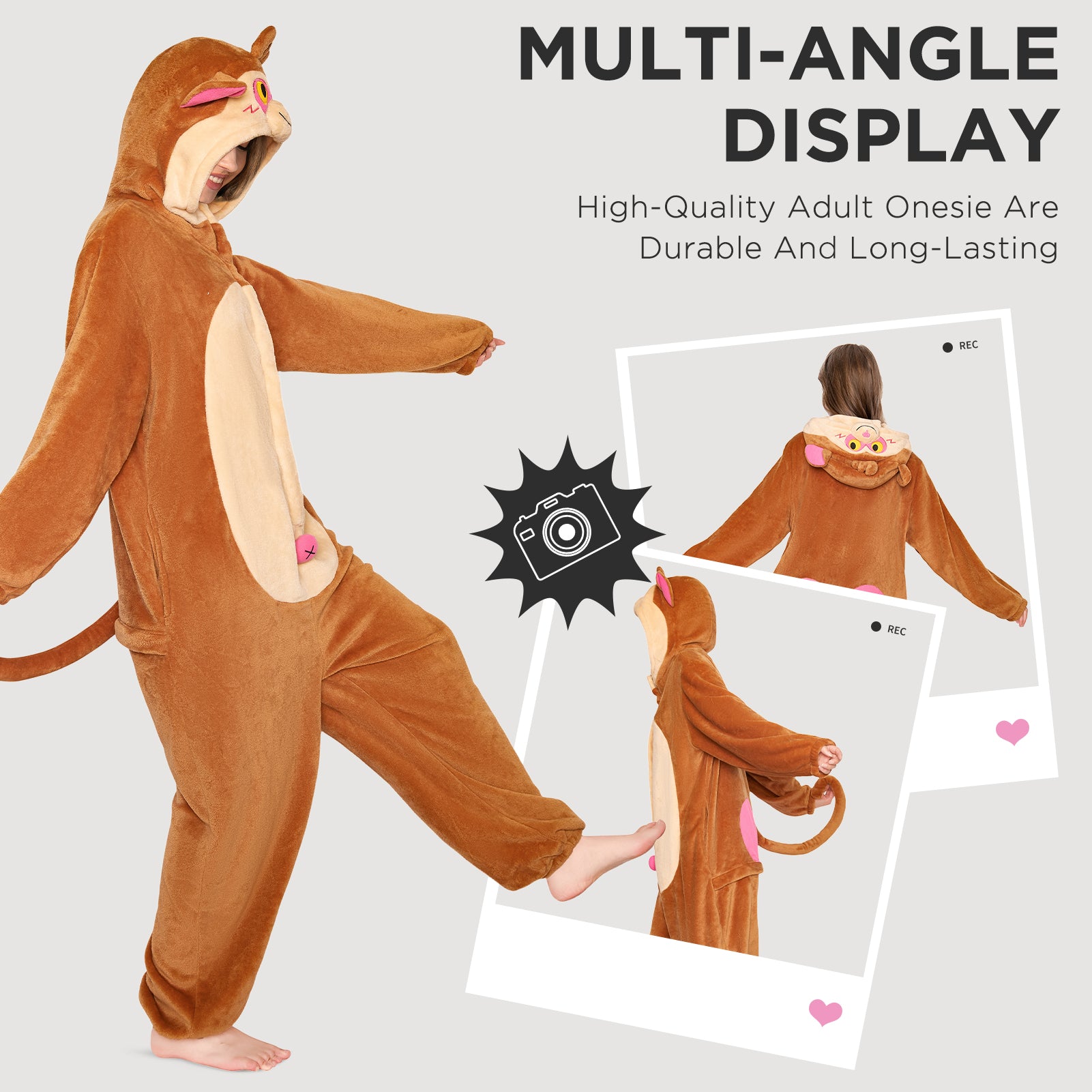 OLAOLA Monkey Pyjamas Unisex Adult Plush Animals Onesie Halloween Pajamas Warm Home One-Piece Sleepwear