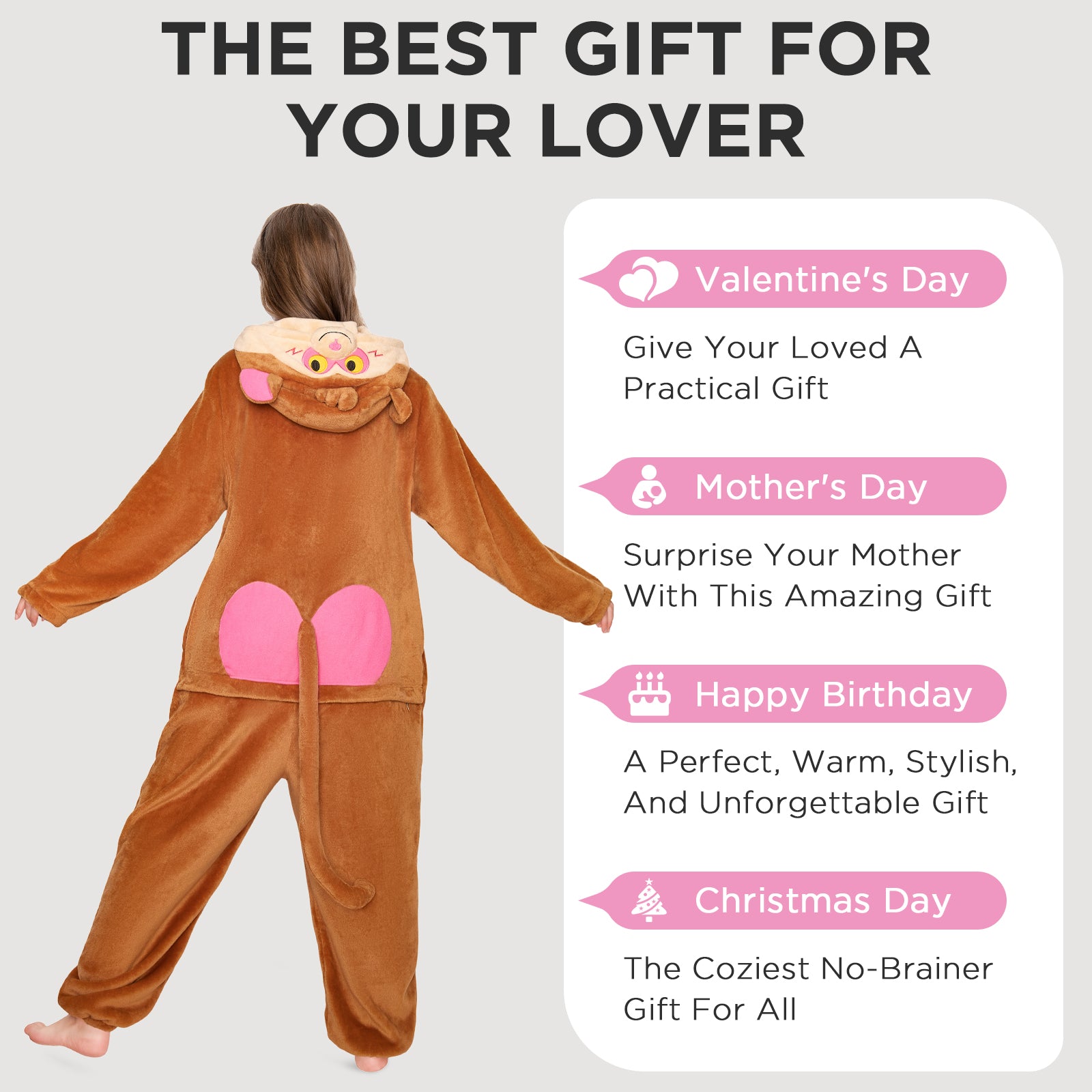 OLAOLA Monkey Pyjamas Unisex Adult Plush Animals Onesie Halloween Pajamas Warm Home One-Piece Sleepwear