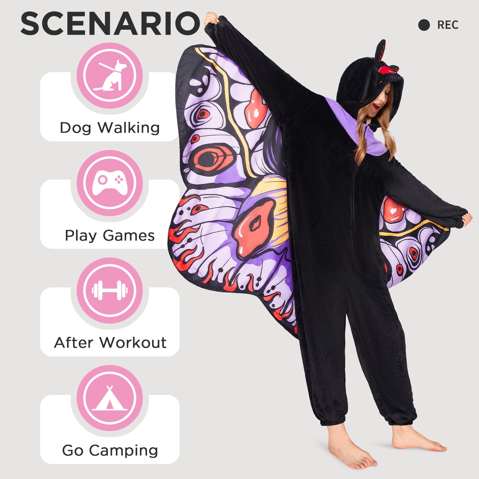 OLAOLA Mothman Pajamas Animals Onesie Plush Warm Hoodie For Adult Unisex Flannel Sleepwear Halloween Costume