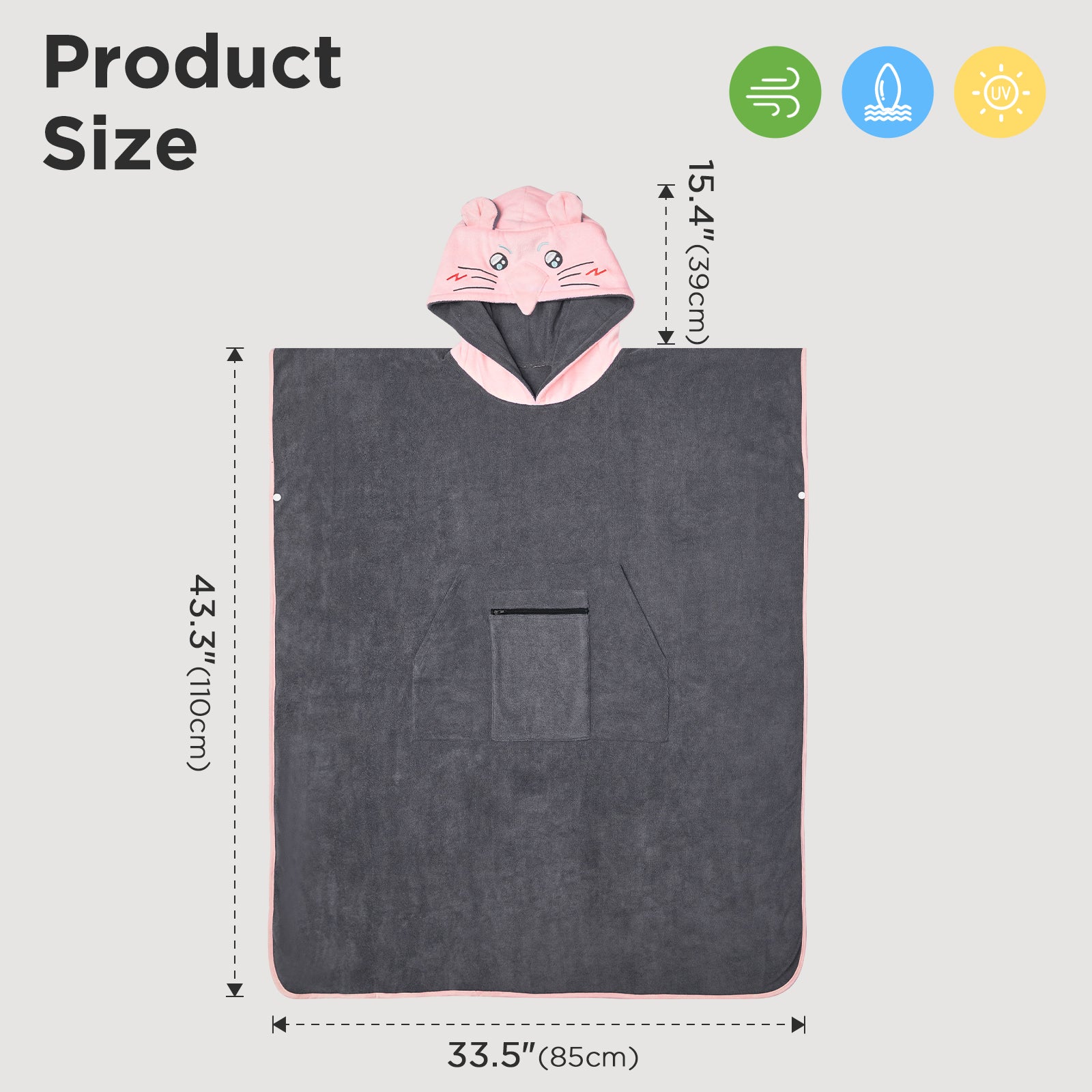 OLAOLA Opossum Beach Towels Surf Poncho Changing Towel Swim Robe With Pocket Plus Size Quick Dry Terry Cloth Cover-Up Hood