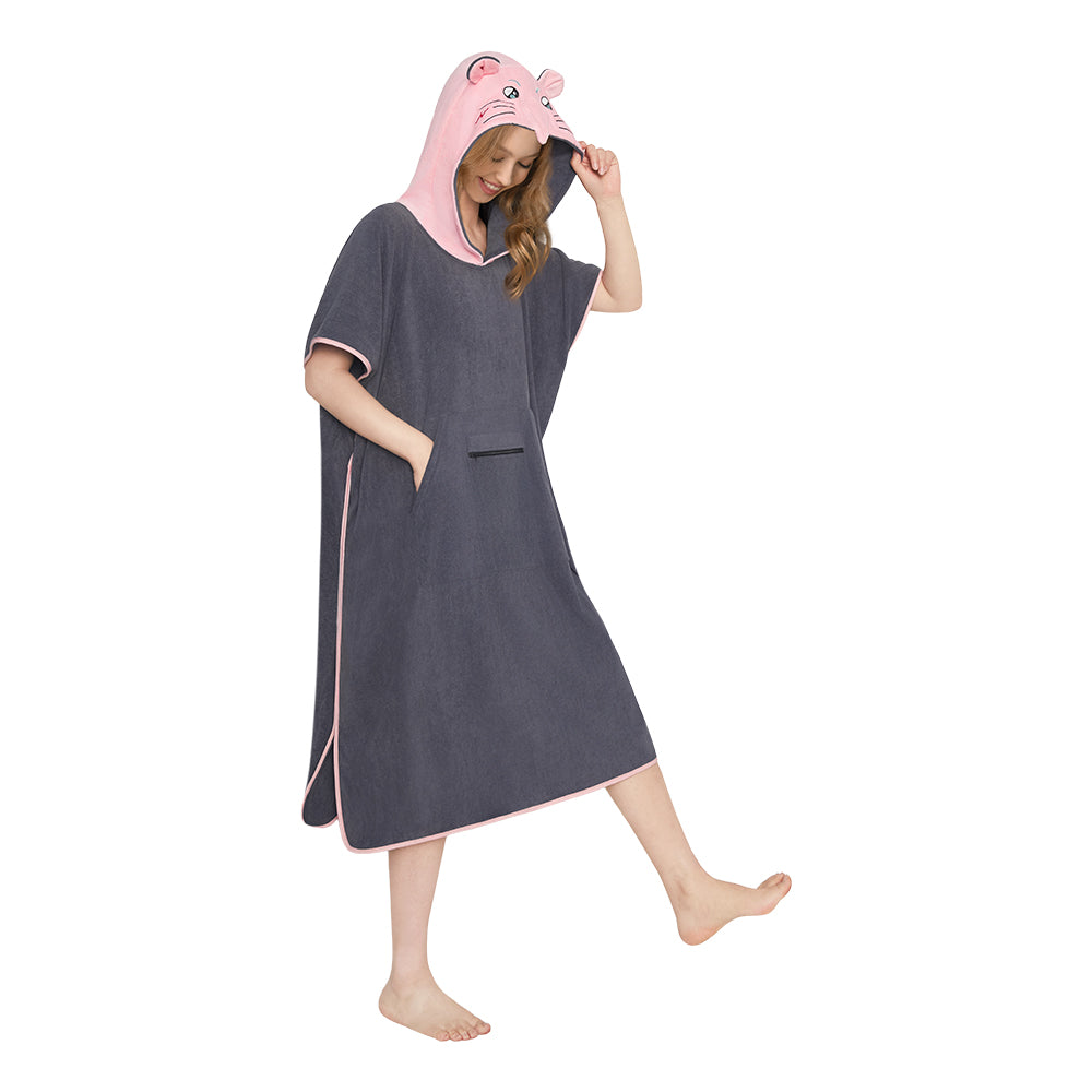 OLAOLA Opossum Beach Towels Surf Poncho Changing Towel Swim Robe With Pocket Plus Size Quick Dry Terry Cloth Cover-Up Hood