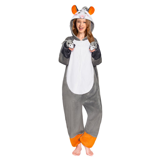 OLAOLA Opossum Pajamas Animals Onesie Plush Warm Home One Piece For Adult Unisex Halloween Costume