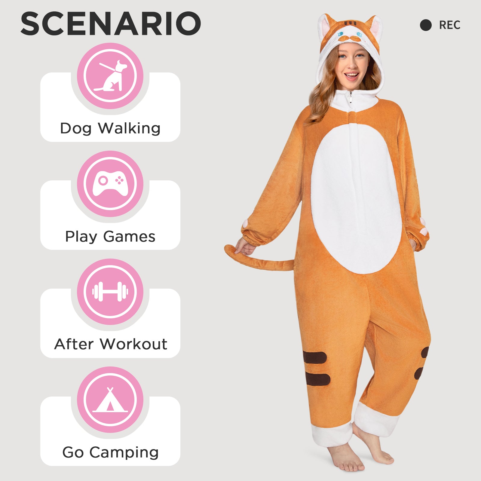 OLAOLA Orange Cat Animal Onesie Flannel Kitty Pajamas Plush Warm Home One Piece For Adult Unisex Halloween Costume