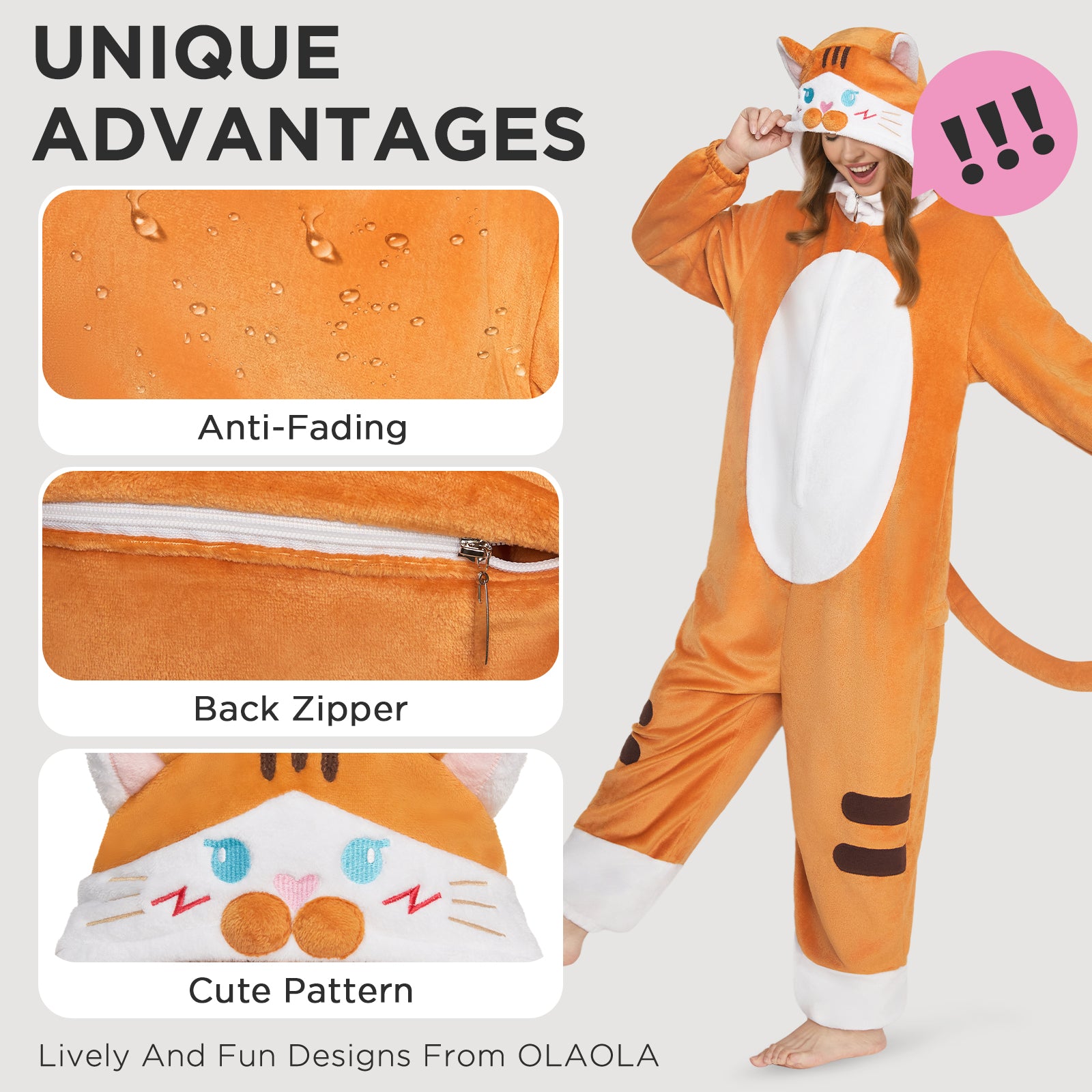 OLAOLA Orange Cat Animal Onesie Flannel Kitty Pajamas Plush Warm Home One Piece For Adult Unisex Halloween Costume