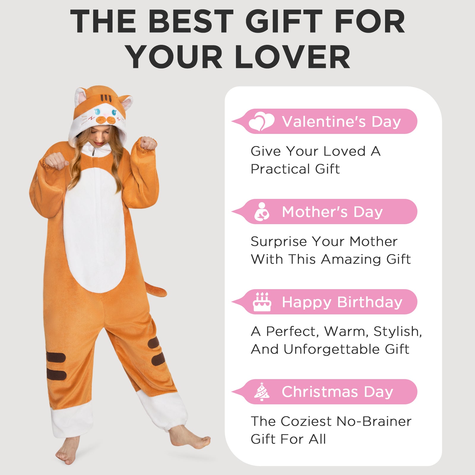 OLAOLA Orange Cat Animal Onesie Flannel Kitty Pajamas Plush Warm Home One Piece For Adult Unisex Halloween Costume