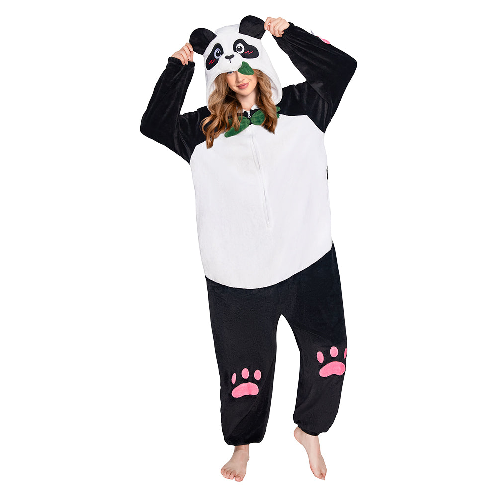 OLAOLA Panda Animal Hoodie Pajamas With Pockets Unisex Adult Flannel Animals Onesie Sleepwear Halloween Cosplay Costume