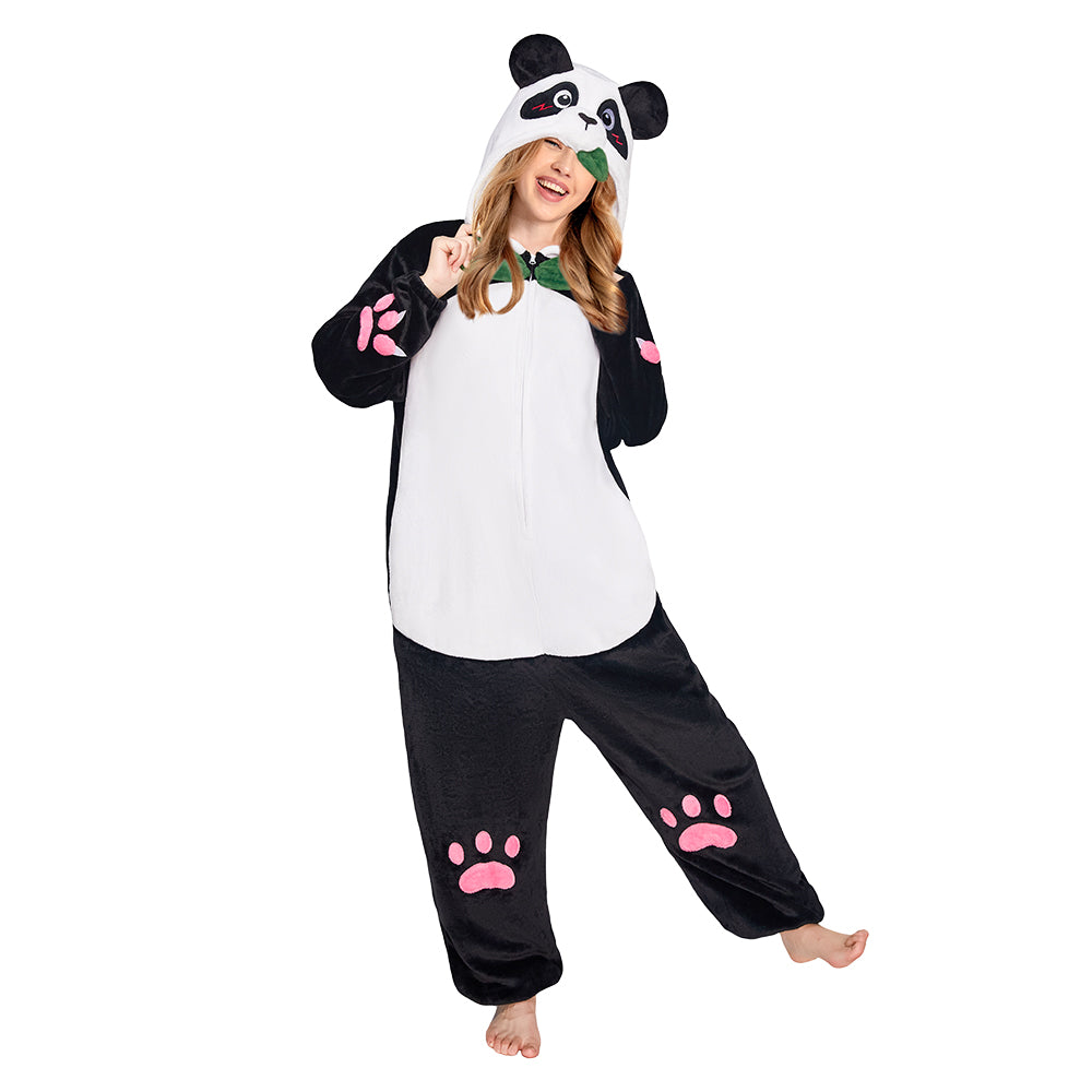 OLAOLA Panda Animal Hoodie Pajamas With Pockets Unisex Adult Flannel Animals Onesie Sleepwear Halloween Cosplay Costume