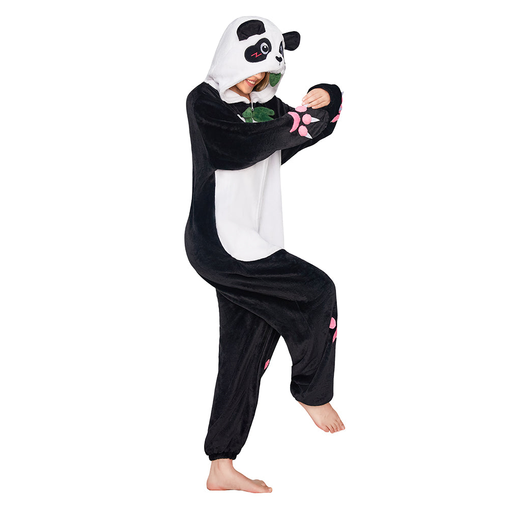 OLAOLA Panda Animal Hoodie Pajamas With Pockets Unisex Adult Flannel Animals Onesie Sleepwear Halloween Cosplay Costume