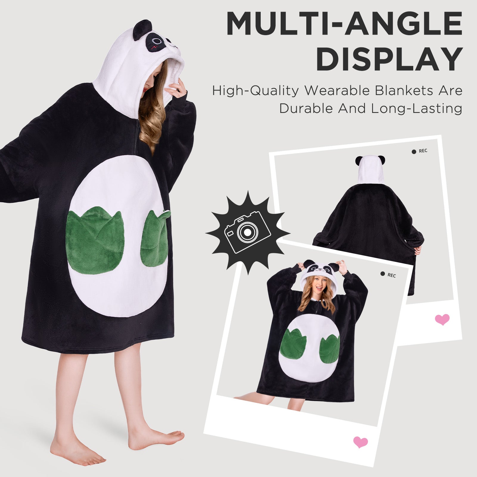 OLAOLA Panda Wearable Blanket Hoodie Animals Onesie Oversized Soft Homwear With Giant Pocket For Adult