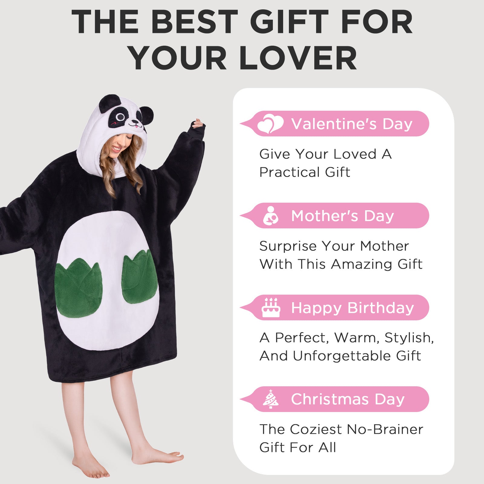 OLAOLA Panda Wearable Blanket Hoodie Animals Onesie Oversized Soft Homwear With Giant Pocket For Adult