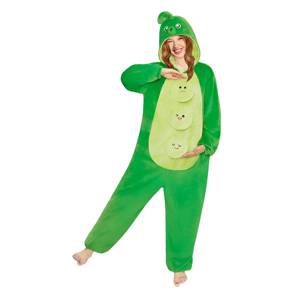 OLAOLA Peas Food Onesie Soft Cozy Loungewear Winter Unisex Adult One Piece Pajamas Halloween Funny Costume