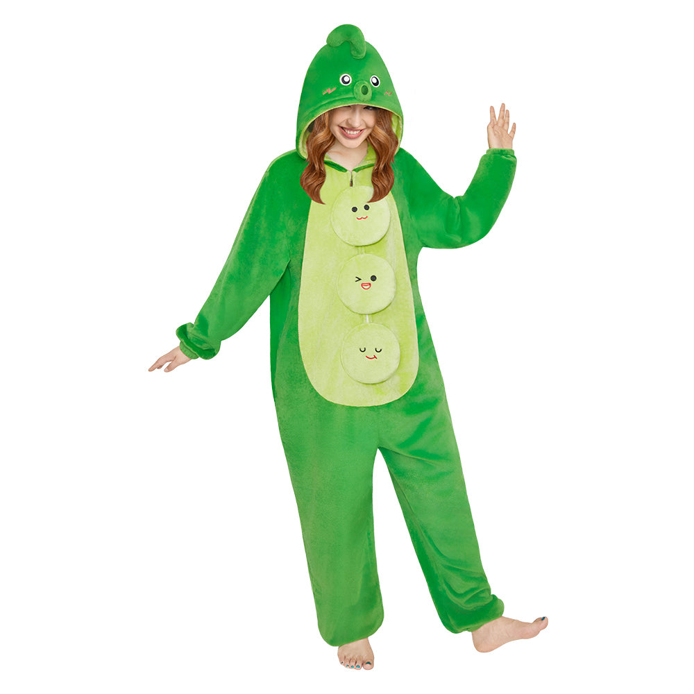 OLAOLA Peas Food Onesie Soft Cozy Loungewear Winter Unisex Adult One Piece Pajamas Halloween Funny Costume