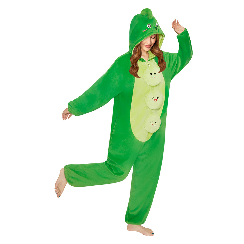 OLAOLA Peas Food Onesie Soft Cozy Loungewear Winter Unisex Adult One Piece Pajamas Halloween Funny Costume