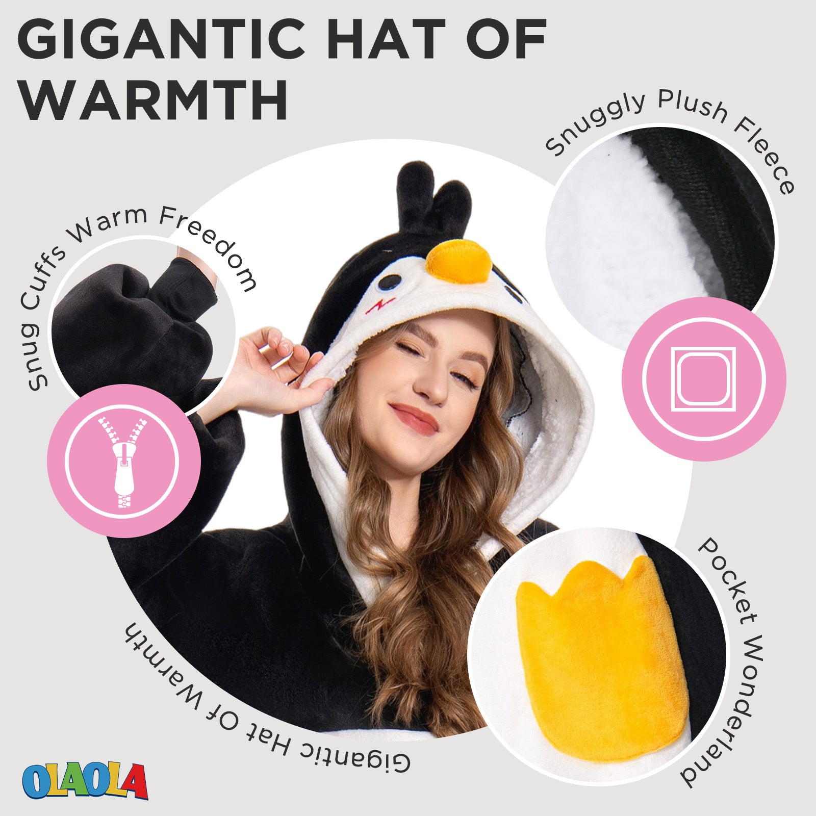 OLAOLA Penguin Wearable Blanket Hoodie Animals Onesie Oversized Soft Homwear With Giant Pocket For Adult