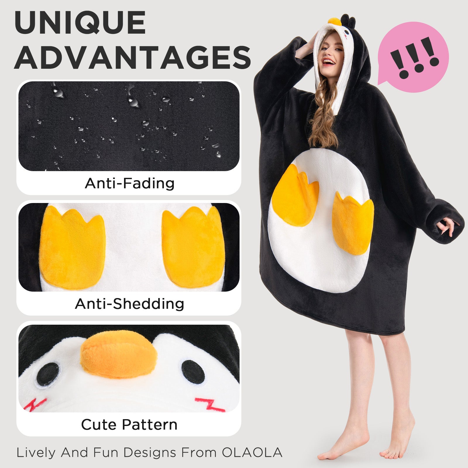 OLAOLA Penguin Wearable Blanket Hoodie Animals Onesie Oversized Soft Homwear With Giant Pocket For Adult