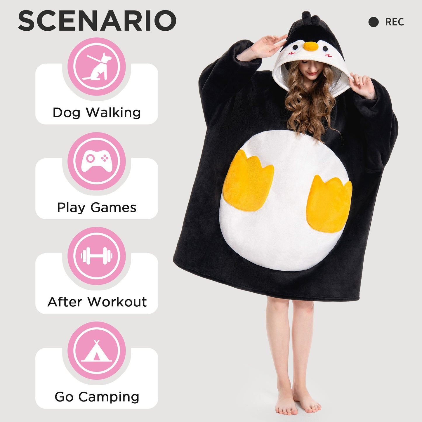 OLAOLA Penguin Wearable Blanket Hoodie Animals Onesie Oversized Soft Homwear With Giant Pocket For Adult