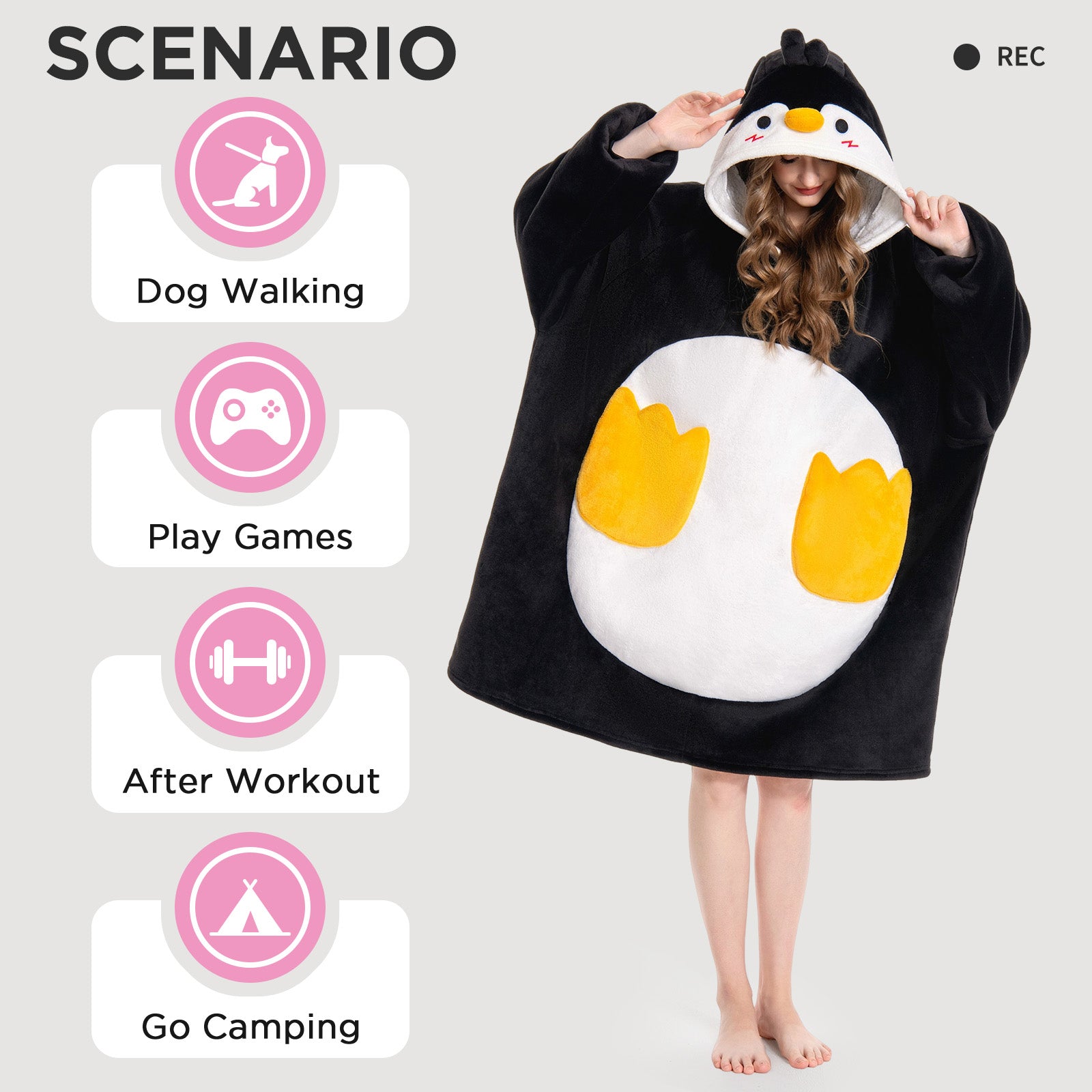 OLAOLA Penguin Wearable Blanket Hoodie Animals Onesie Oversized Soft Homwear With Giant Pocket For Adult
