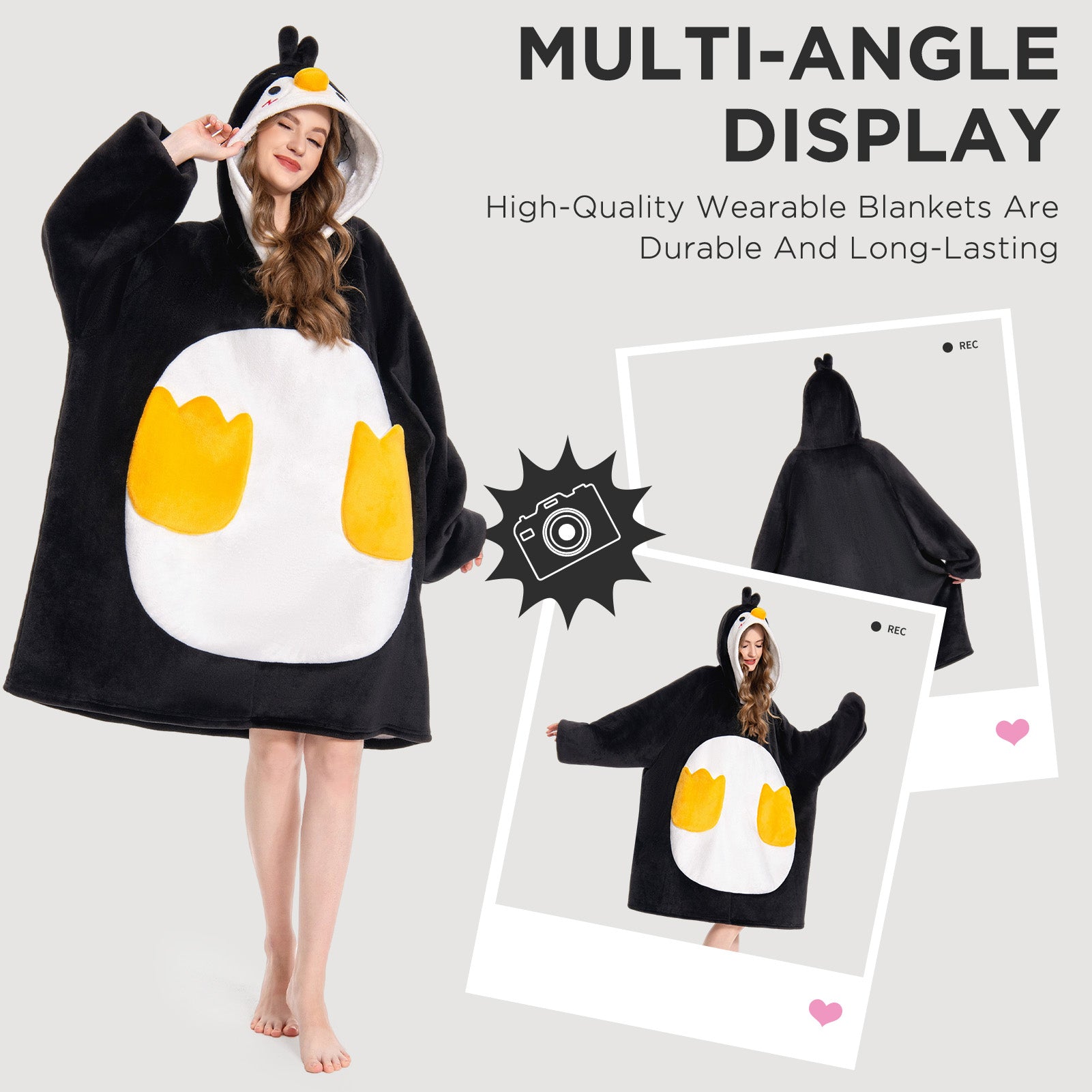 OLAOLA Penguin Wearable Blanket Hoodie Animals Onesie Oversized Soft Homwear With Giant Pocket For Adult