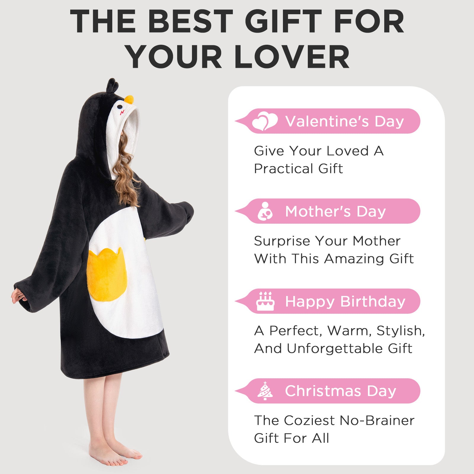 OLAOLA Penguin Wearable Blanket Hoodie Animals Onesie Oversized Soft Homwear With Giant Pocket For Adult