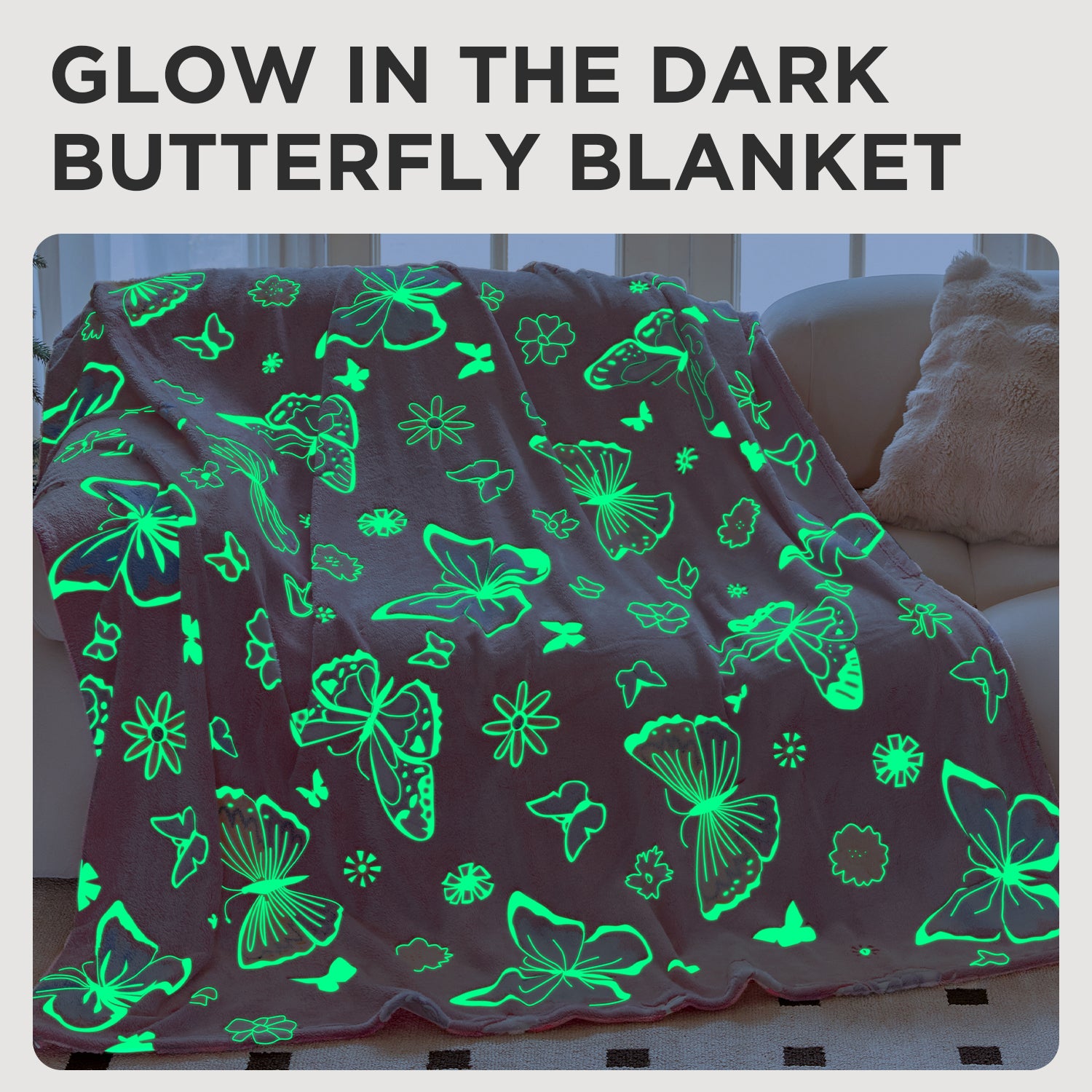 OLAOLA Pink Butterfly Glow In The Dark Blanket Soft Cozy Flannel Throw AC Comforters Nap For Kids Daughters