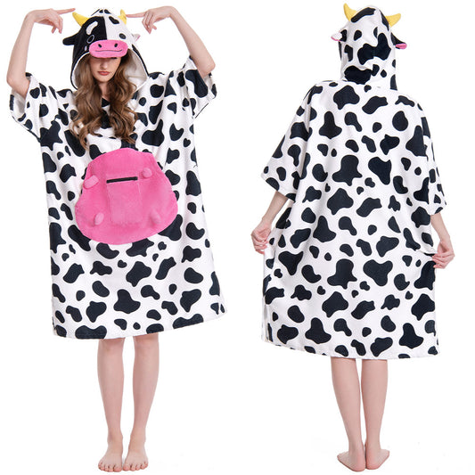 OLAOLA Pink Cow Surf Poncho Changing Towel Swim Robe Animal Onesie Beach Towels Blanket Soft Quick Dry Cover Up Outdoor