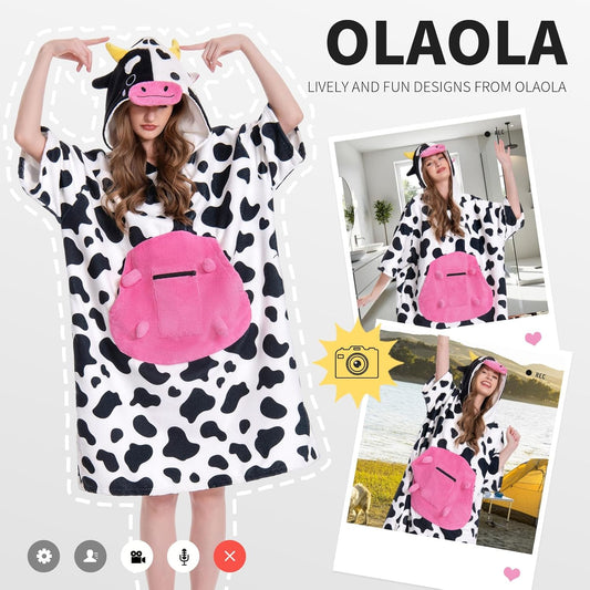 OLAOLA Pink Cow Surf Poncho Changing Towel Swim Robe Animal Onesie Beach Towels Blanket Soft Quick Dry Cover Up Outdoor