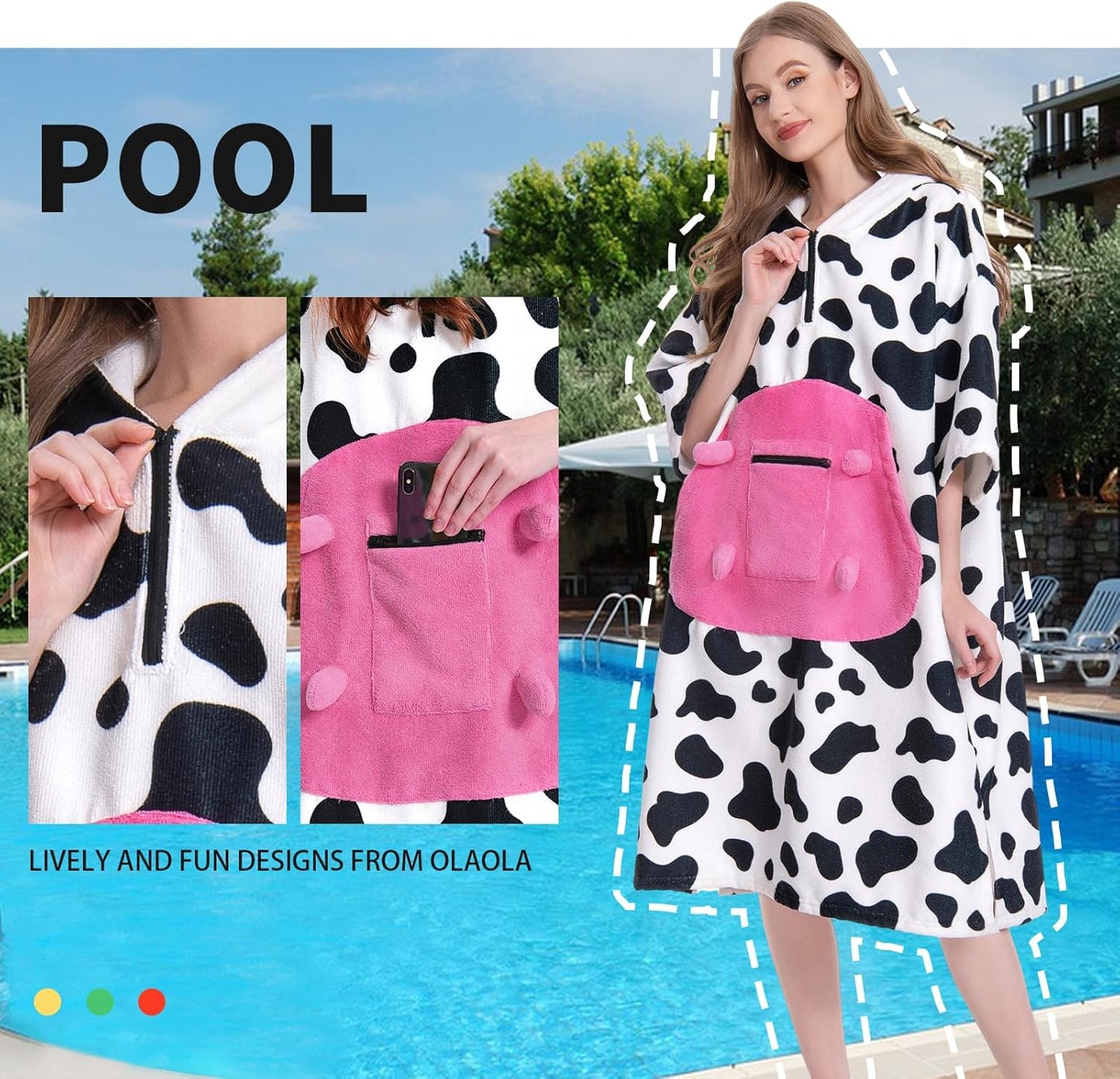 OLAOLA Pink Cow Surf Poncho Changing Towel Swim Robe Animal Onesie Beach Towels Blanket Soft Quick Dry Cover Up Outdoor