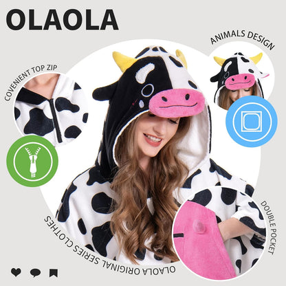 OLAOLA Pink Cow Surf Poncho Changing Towel Swim Robe Animal Onesie Beach Towels Blanket Soft Quick Dry Cover Up Outdoor