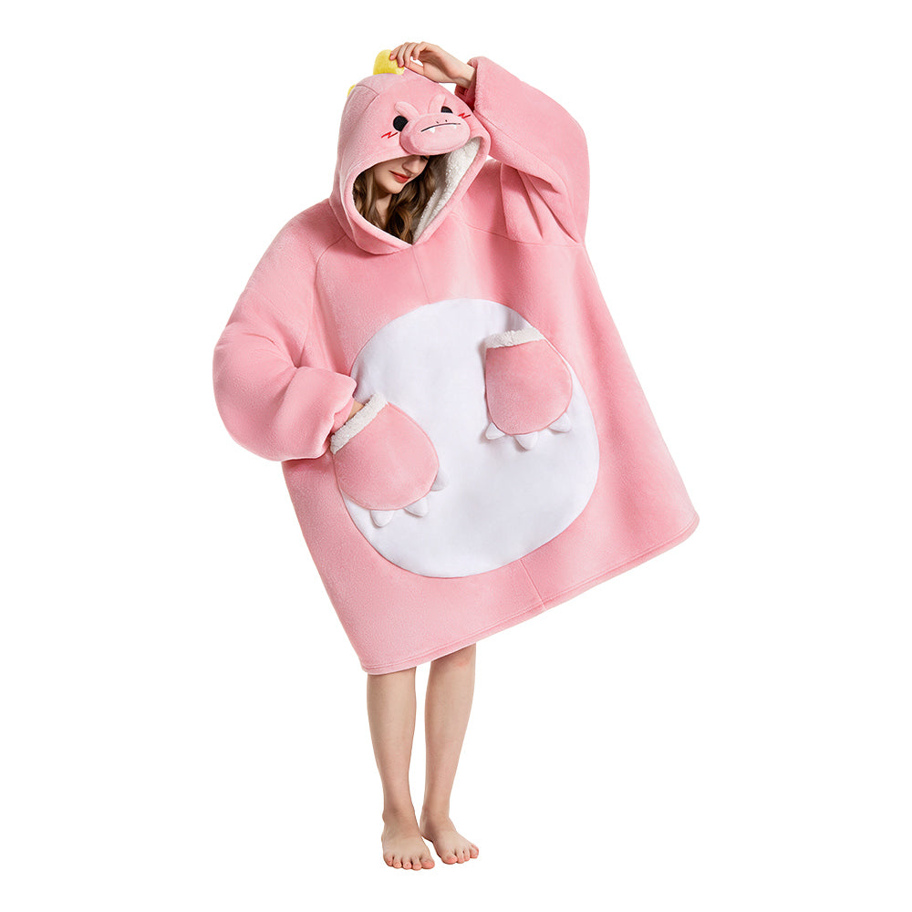 OLAOLA Pink Dinosaur Wearable Blanket Hoodie Animals Onesie Oversized Soft Homewear With Pocket For Adult Unisex