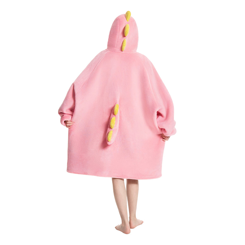 OLAOLA Pink Dinosaur Wearable Blanket Hoodie Animals Onesie Oversized Soft Homewear With Pocket For Adult Unisex