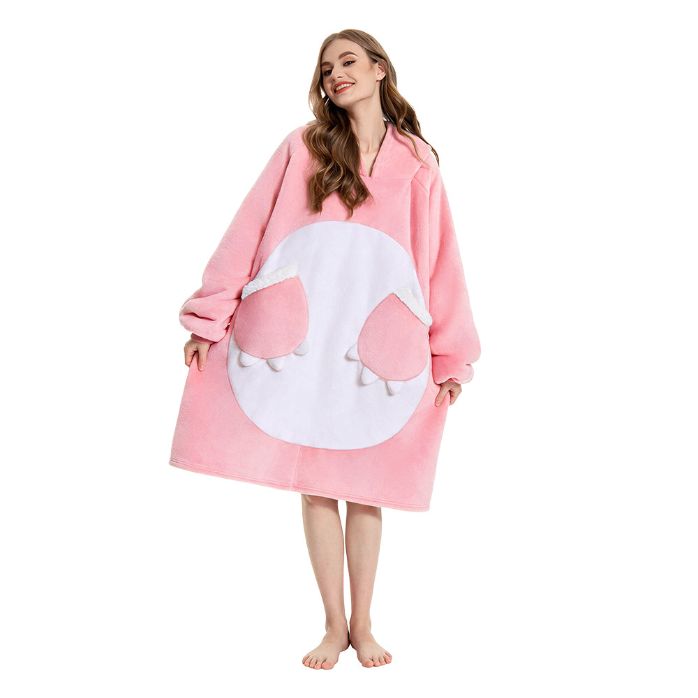 OLAOLA Pink Dinosaur Wearable Blanket Hoodie Animals Onesie Oversized Soft Homewear With Pocket For Adult Unisex