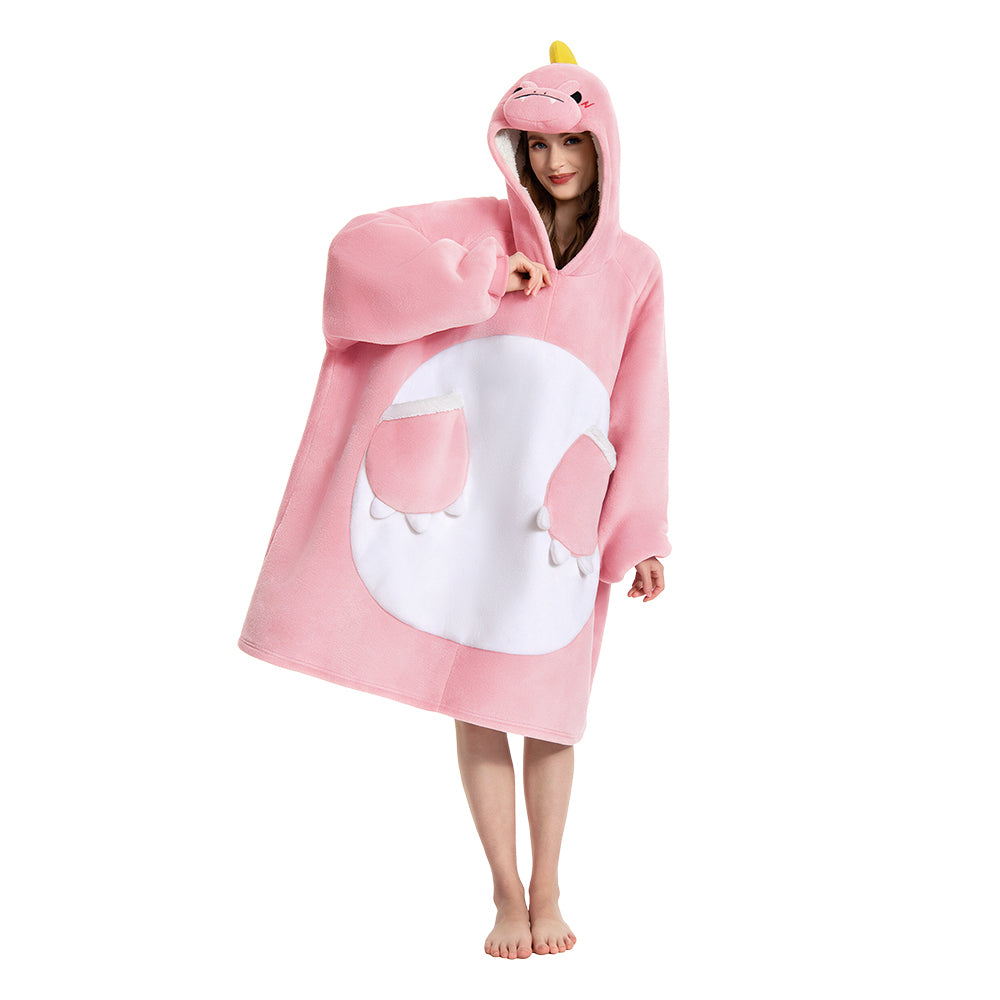 OLAOLA Pink Dinosaur Wearable Blanket Hoodie Animals Onesie Oversized Soft Homewear With Pocket For Adult Unisex