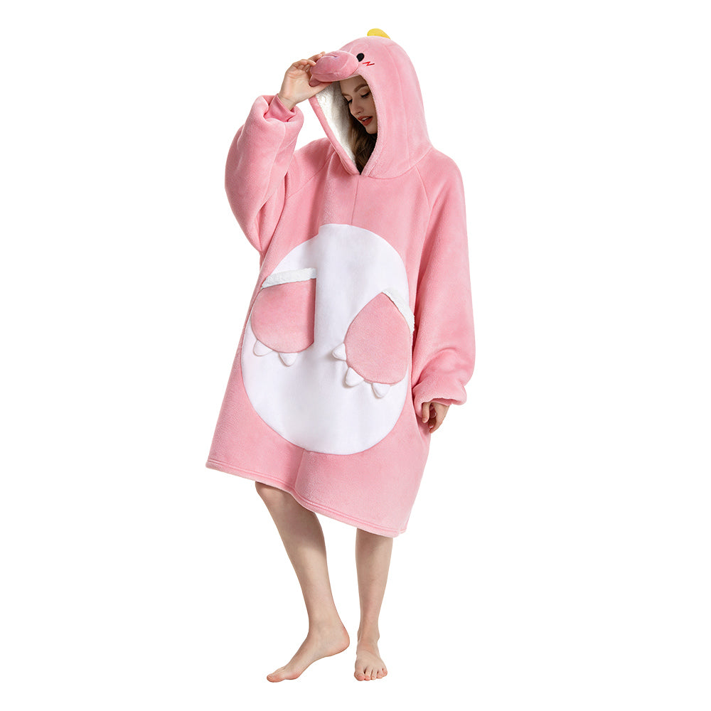 OLAOLA Pink Dinosaur Wearable Blanket Hoodie Animals Onesie Oversized Soft Homewear With Pocket For Adult Unisex
