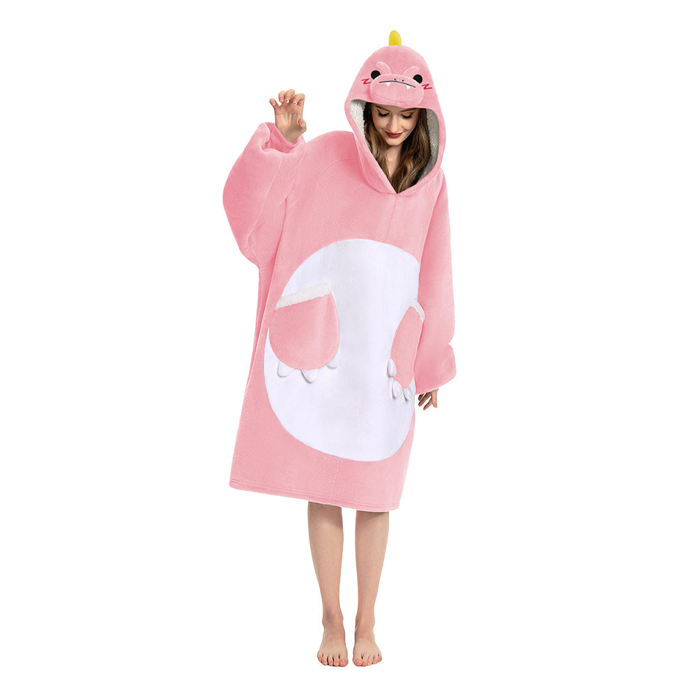 OLAOLA Pink Dinosaur Wearable Blanket Hoodie Animals Onesie Oversized Soft Homewear With Pocket For Adult Unisex