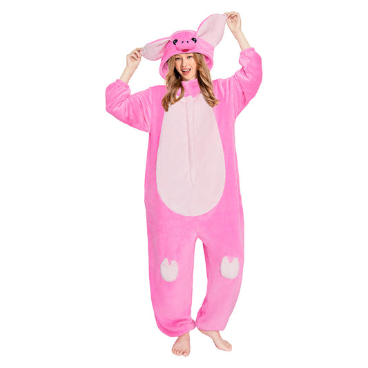 OLAOLA Pink Pig Pajamas Animals Onesie Plush Warm Home One Piece Homewear For Adult Halloween Sleepwear Party