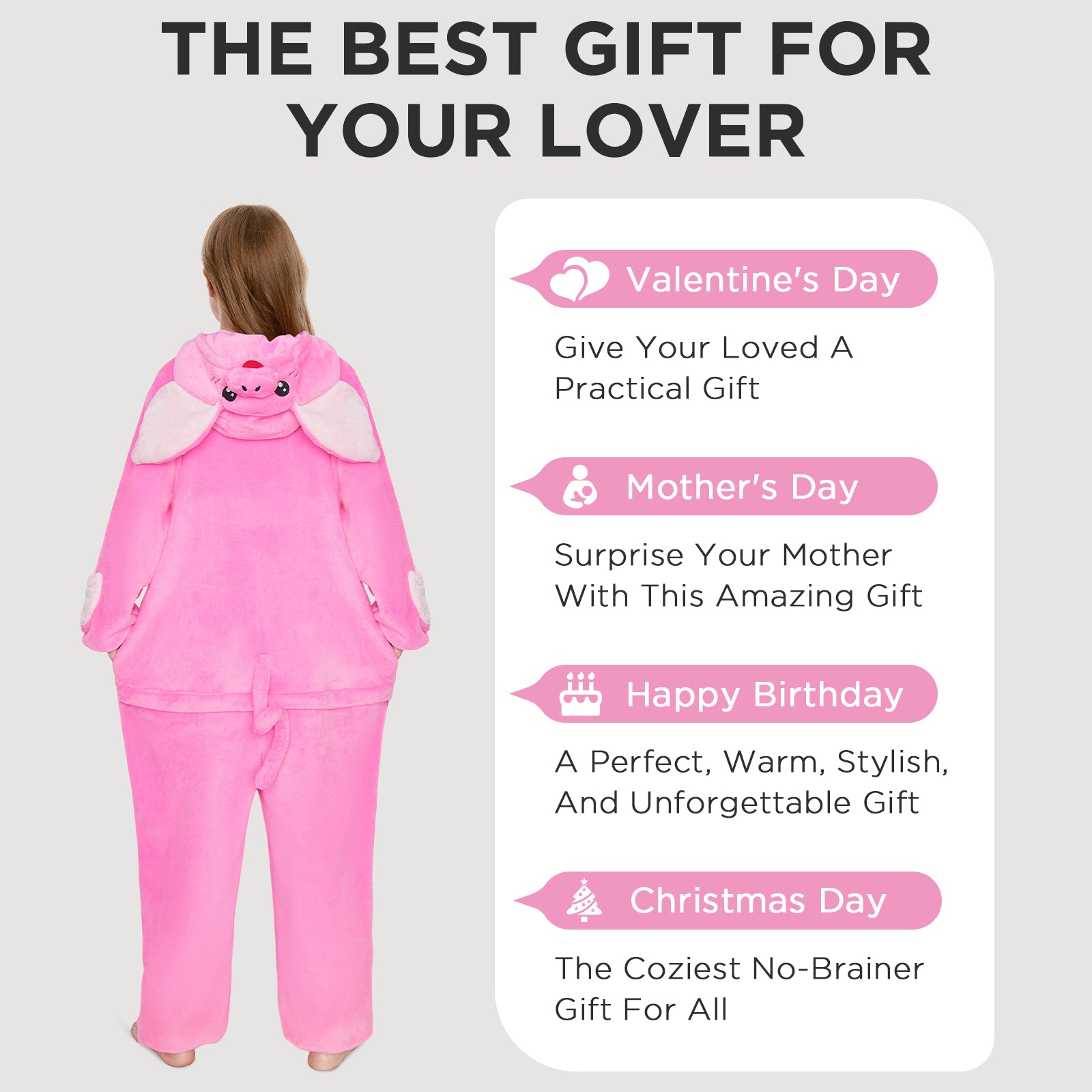 OLAOLA Pink Pig Pajamas Animals Onesie Plush Warm Home One Piece Homewear For Adult Halloween Sleepwear Party