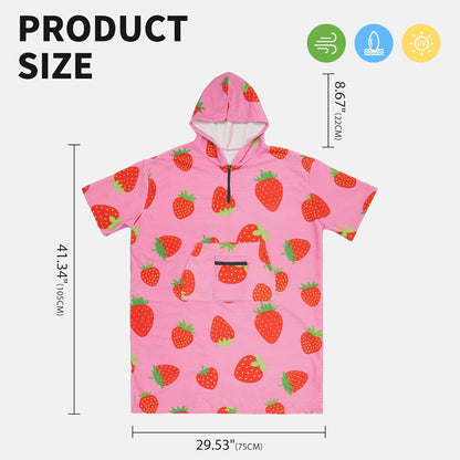 OLAOLA Pink Printed Strawberry Food Surf Poncho Changing Towel Swim Robe Quick Dry Blanket Outdoor Beach Cover Up