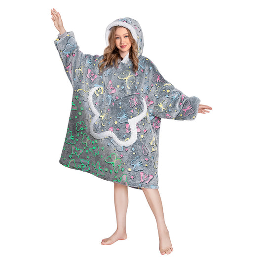 OLAOLA Printed Butterfly Luminous Glow In The Dark Wearable Hoodie Animals Onesie Oversized Soft Homewear For Adult