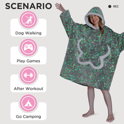 OLAOLA Printed Butterfly Luminous Glow In The Dark Wearable Hoodie Animals Onesie Oversized Soft Homewear For Adult