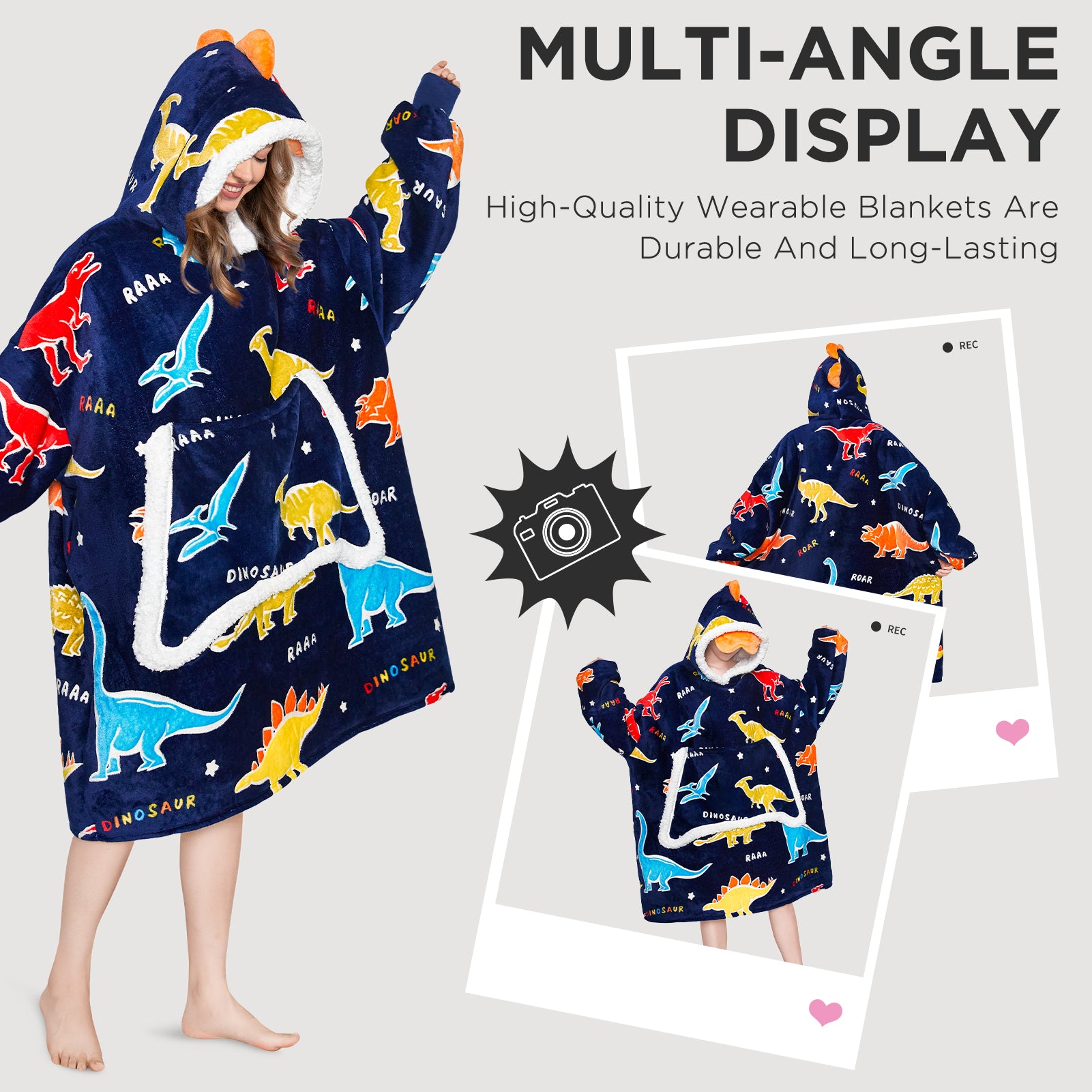OLAOLA Printed Colorful Dinosaur Luminous Glow In The Dark Wearable Hoodie Animals Onesie Oversized Soft Homwear For Adult