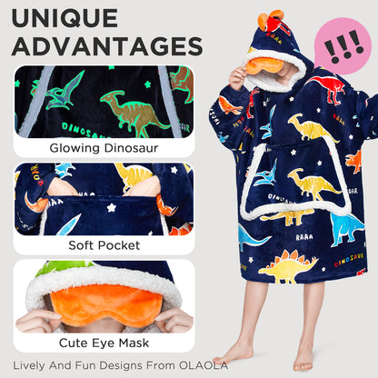 OLAOLA Printed Colorful Dinosaur Luminous Glow In The Dark Wearable Hoodie Animals Onesie Oversized Soft Homwear For Adult