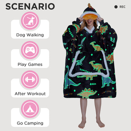 OLAOLA Printed Colorful Dinosaur Luminous Glow In The Dark Wearable Hoodie Animals Onesie Oversized Soft Homwear For Adult