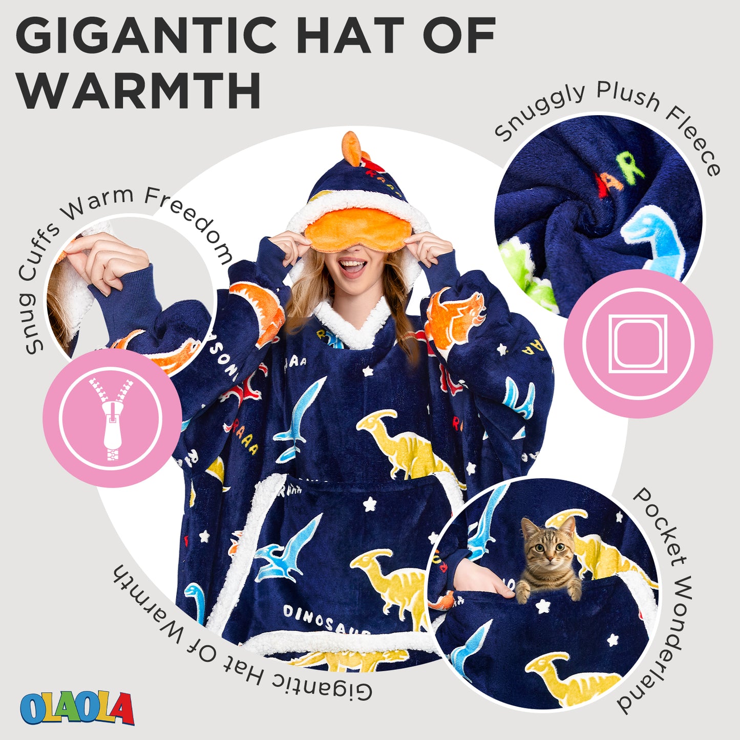 OLAOLA Printed Colorful Dinosaur Luminous Glow In The Dark Wearable Hoodie Animals Onesie Oversized Soft Homwear For Adult