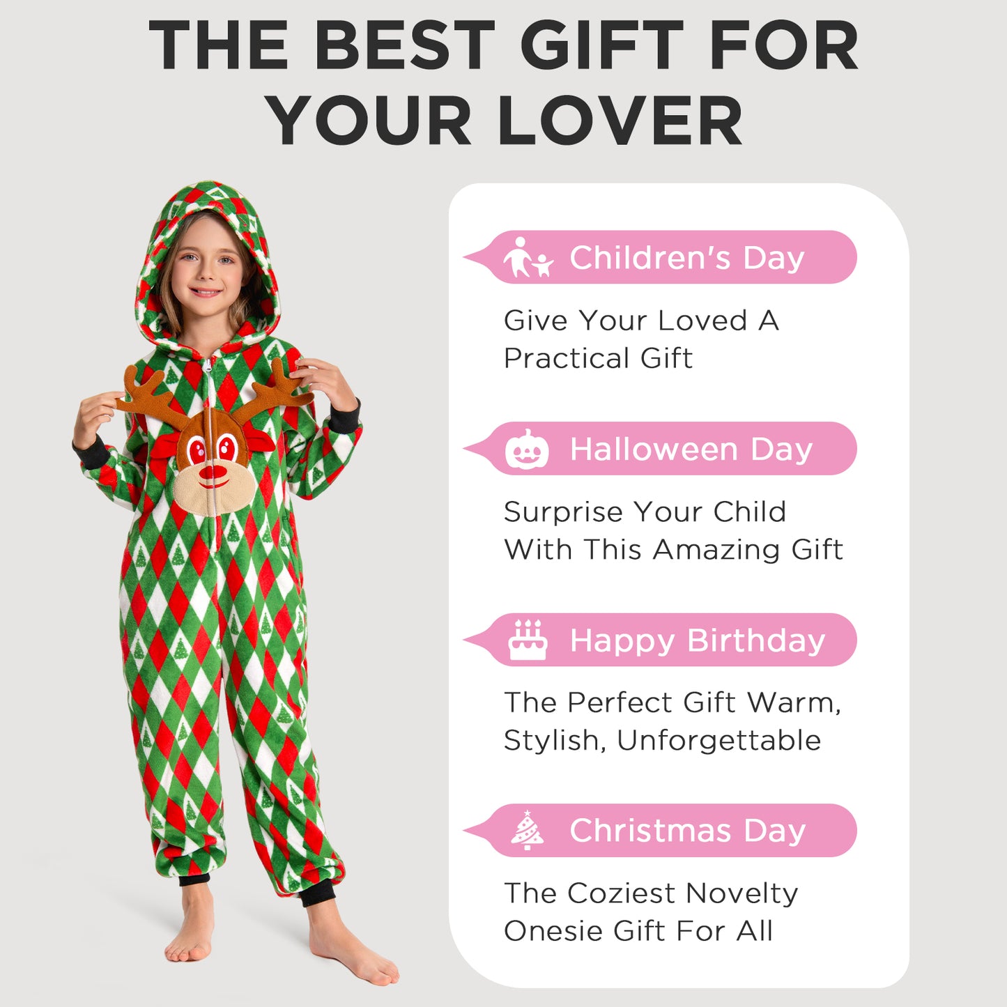 OLAOLA Printed Diamond Elk Flannel Pajamas Plush Animals Onesie Adult Soft Sleepwear Christmas Carnival Suit