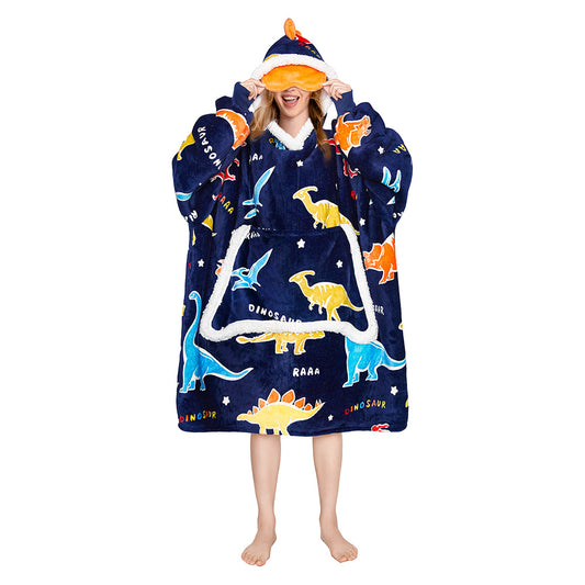 OLAOLA Printed Dinosaur Luminous Wearable Hoodie Animals Onesie Oversized Soft Homwear For Adult