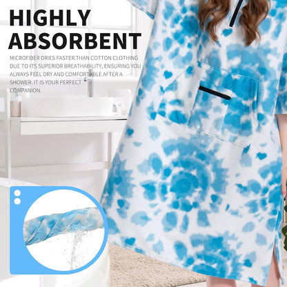 OLAOLA Printed Tie-dye Blue Surf Poncho Changing Towel Swim Robe Quick Dry Terry Cloth Cover-Up Hood Beach Towels